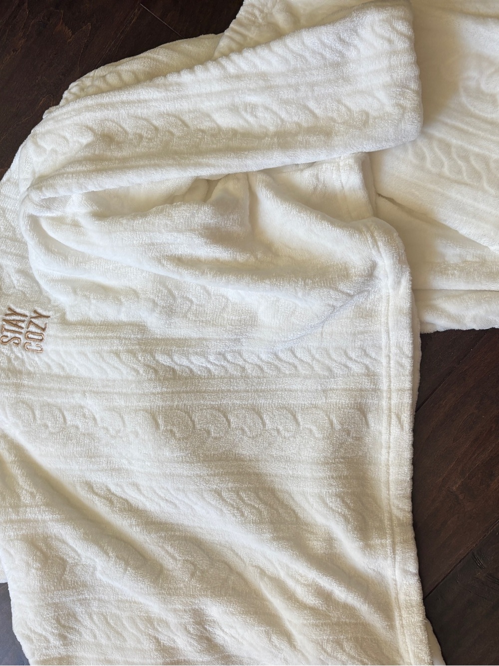 Plush White Hooded Robe with Embroidered Detail - Women’s Cozy Wrap